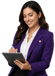Asesora de Prontix Seguros tomando notas en su tableta