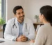 Médico y paciente conversando en consultorio, protegidos con una póliza de salud de Prontix Seguros